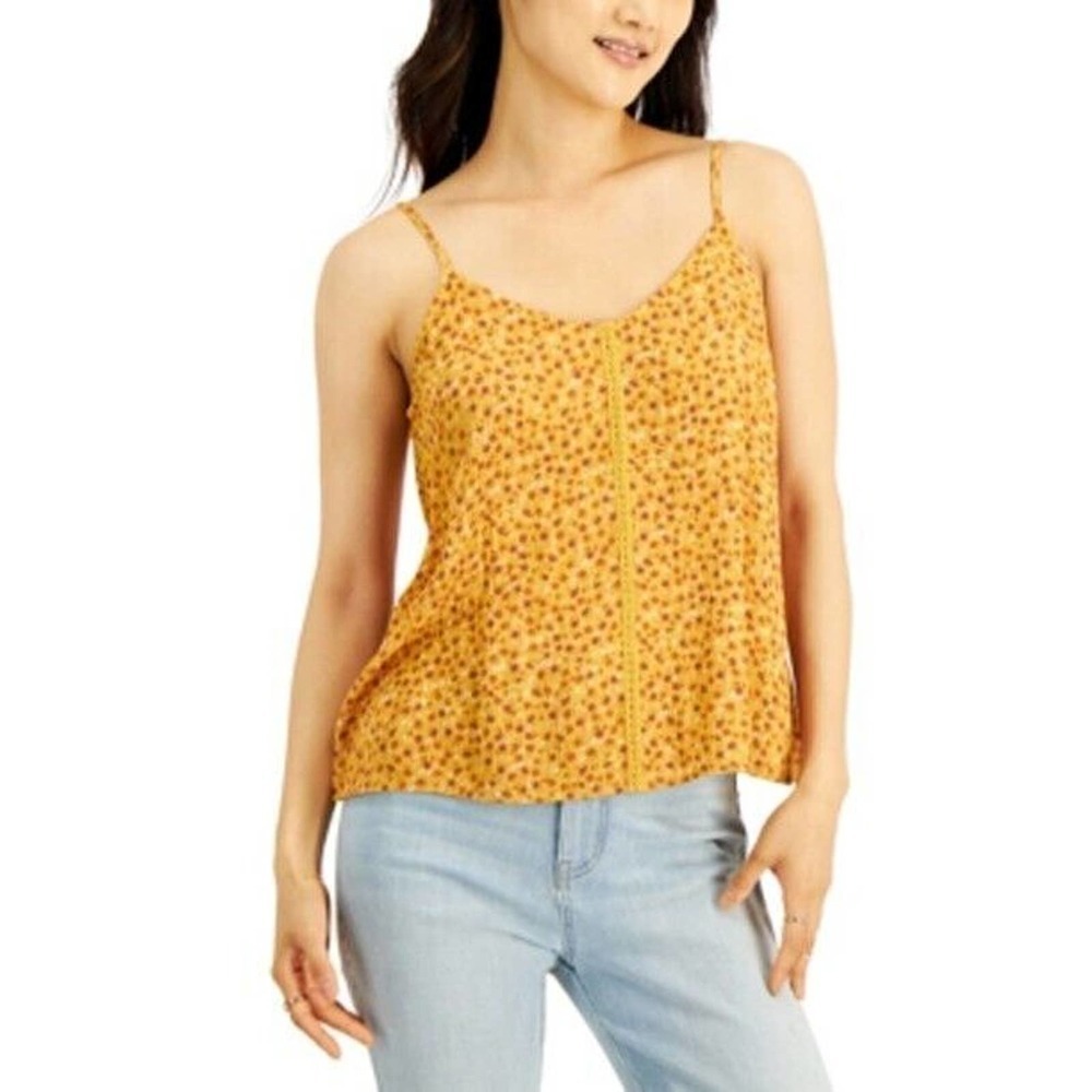 JR615 Hippie Rose Golf Floral Juniors' Textured Lace-Trim Camisole Top Size XS